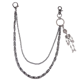 Metalni kaišni lanac s privjeskom lubanje, dvostruki sloj dizajn, unisex, gradski punk hip-hop stil, jesen 2024