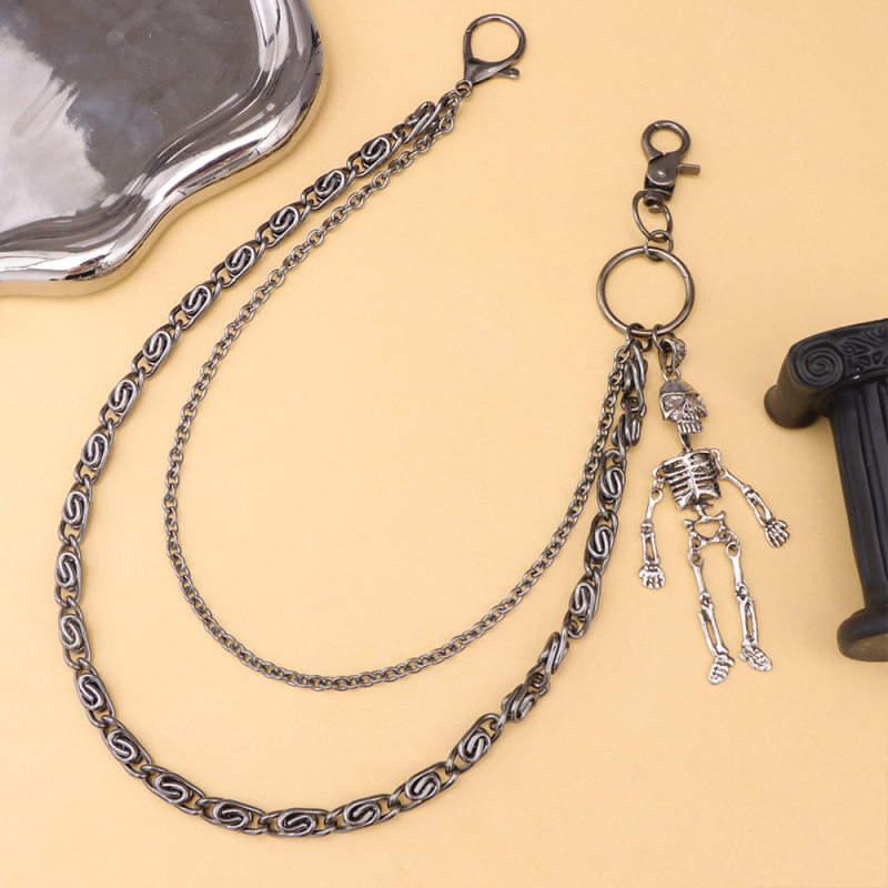 Metalni kaišni lanac s privjeskom lubanje, dvostruki sloj dizajn, unisex, gradski punk hip-hop stil, jesen 2024
