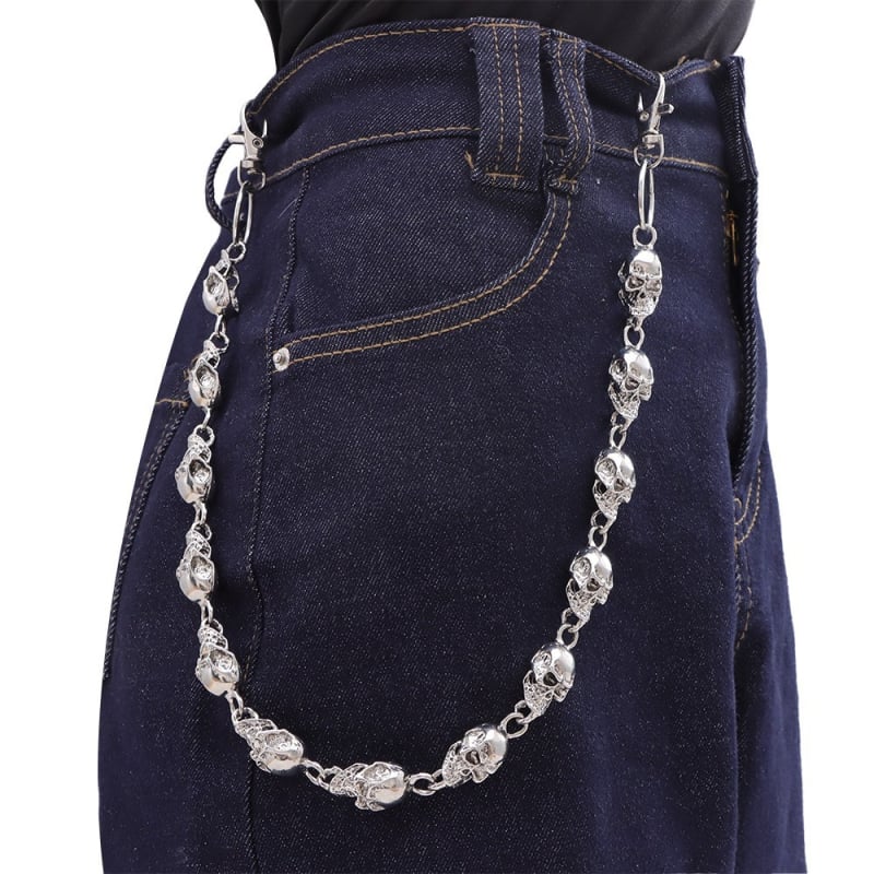 Metalni kaišni lanac s privjeskom lubanje, dvostruki sloj dizajn, unisex, gradski punk hip-hop stil, jesen 2024