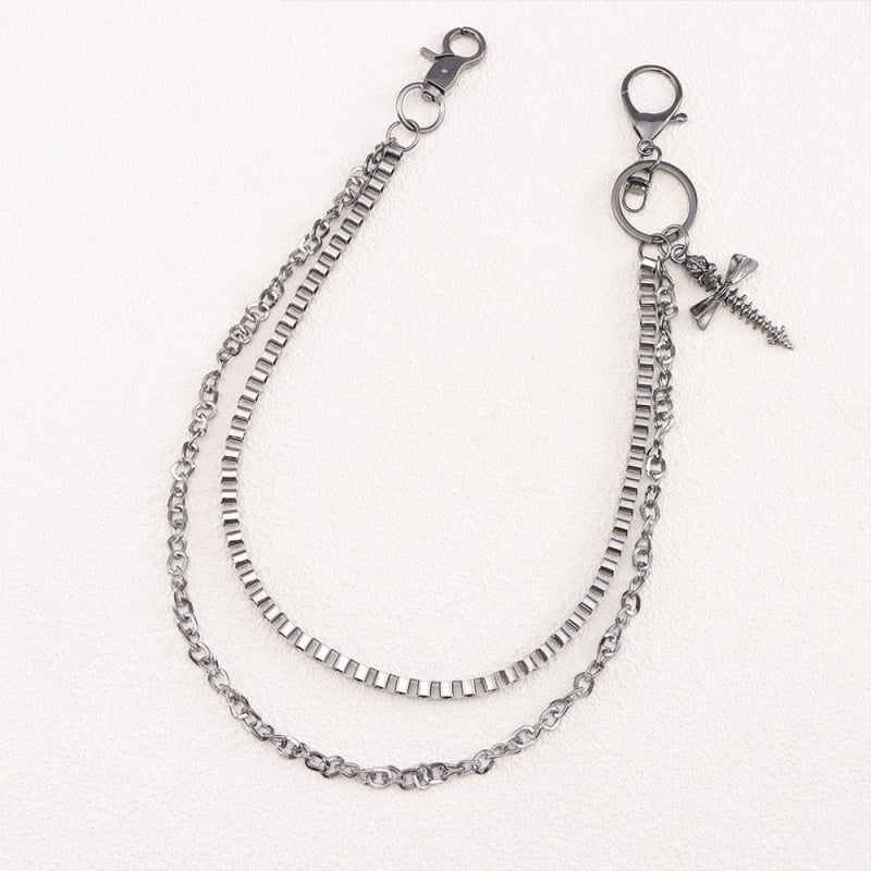Metalni kaišni lanac s privjeskom lubanje, dvostruki sloj dizajn, unisex, gradski punk hip-hop stil, jesen 2024