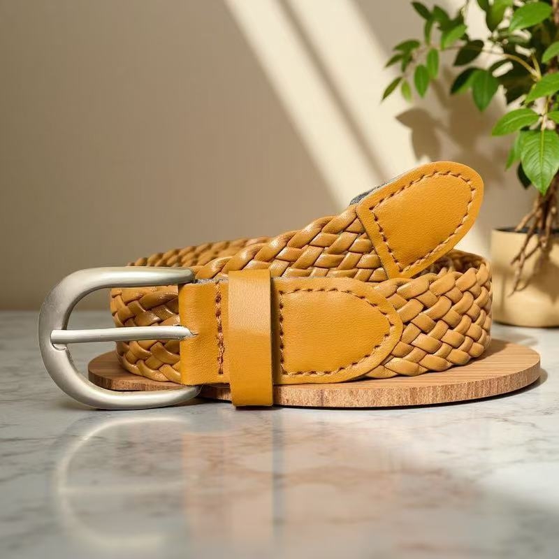 PU kožni pojas s kopčom od legure, kopča s kolčićem, širina >4 cm, pleteni retro stil, poslovni/višenamjenski modni dodatak, proljeće 2025
