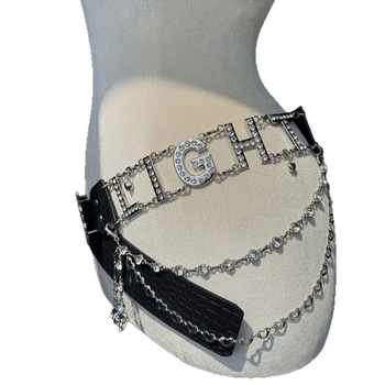 DIA Y2K derékszalag lánc strassz kövekkel, PU bőr derékszíj, ötvözet csattal, gombos zárás, 2022 ősz, Yiwu eredet