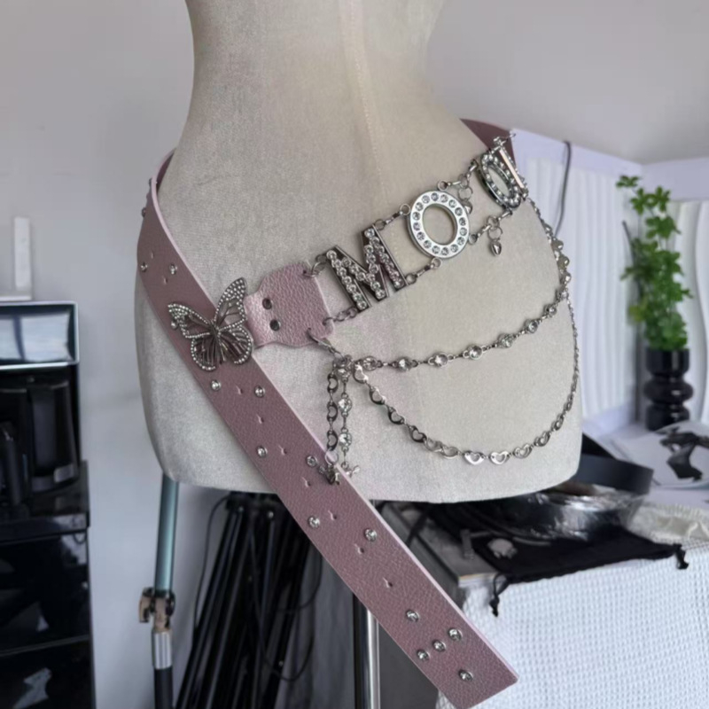 DIA Y2K derékszalag lánc strassz kövekkel, PU bőr derékszíj, ötvözet csattal, gombos zárás, 2022 ősz, Yiwu eredet