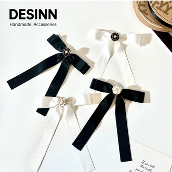 Nyak virág és csokornyakkendő brooch női inghez, monokróm minta, webbing anyag, koreai stílus