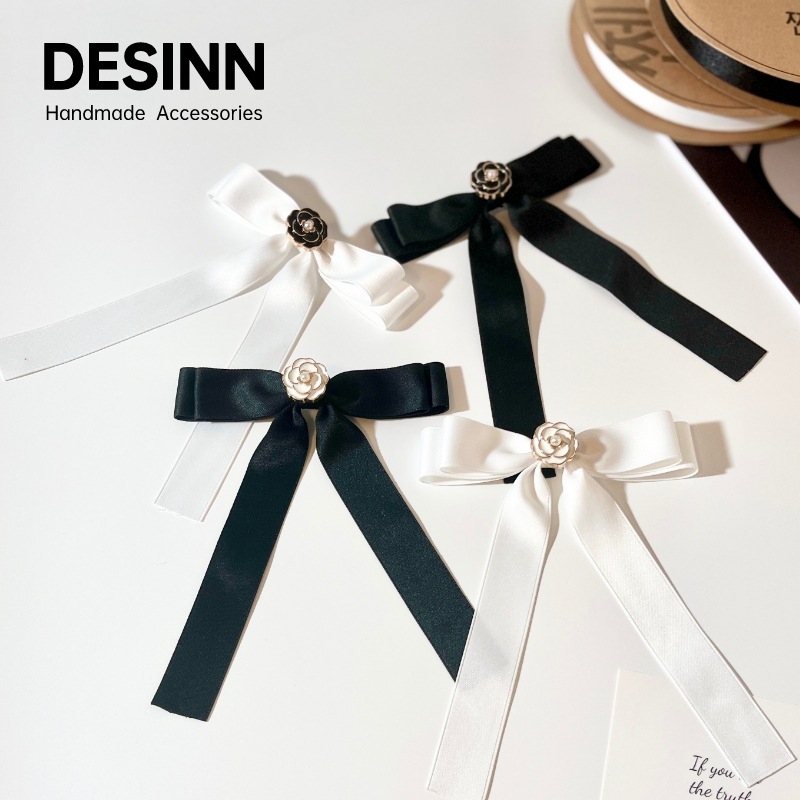 Nyak virág és csokornyakkendő brooch női inghez, monokróm minta, webbing anyag, koreai stílus