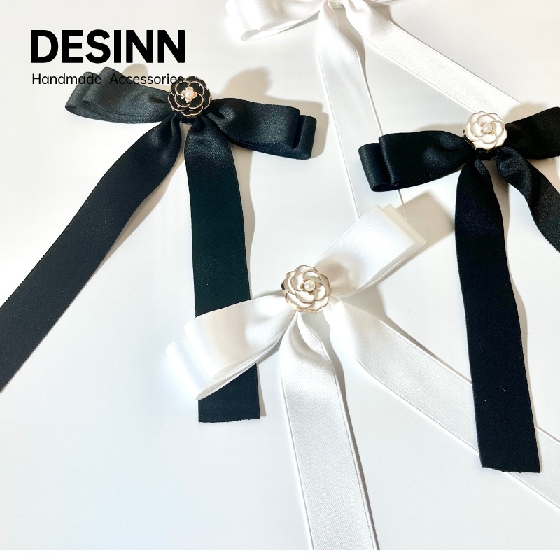 Nyak virág és csokornyakkendő brooch női inghez, monokróm minta, webbing anyag, koreai stílus