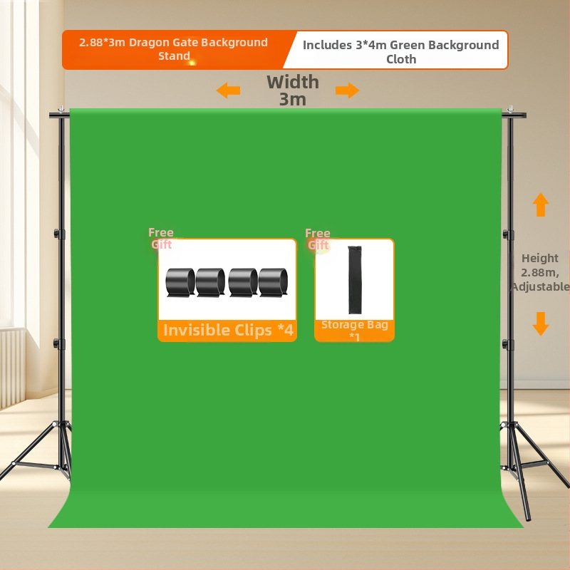 Teleskopisks chromakey fona stends, pārnēsājams regulējams rāmis ar fona audumu