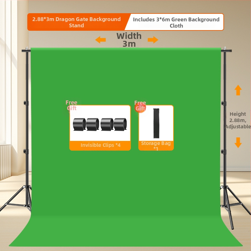 Teleskopisks chromakey fona stends, pārnēsājams regulējams rāmis ar fona audumu