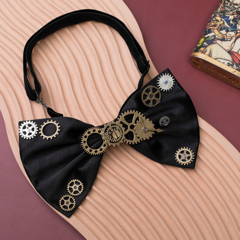 Ανδρικό παπιγιόν με μεταλλικό μοτίβο γραναζιών, στυλ επίπεδης κεφαλής, διακόσμητικό κόσμημα, σχήμα κέρατος, επένδυση πολυεστέρα