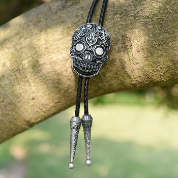 Γραβάτα για το γιακά με μοτίβο σκελετού και λουλούδι, από κράμα, επένδυση γνήσιο δέρμα, unisex, φινίρισμα ηλεκτροπλακ