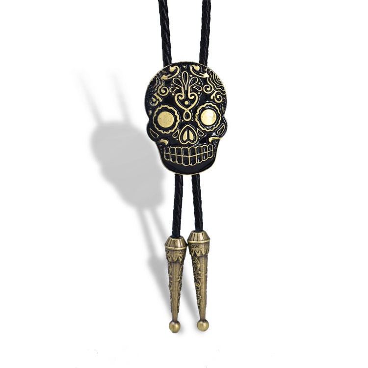 Γραβάτα για το γιακά με μοτίβο σκελετού και λουλούδι, από κράμα, επένδυση γνήσιο δέρμα, unisex, φινίρισμα ηλεκτροπλακ