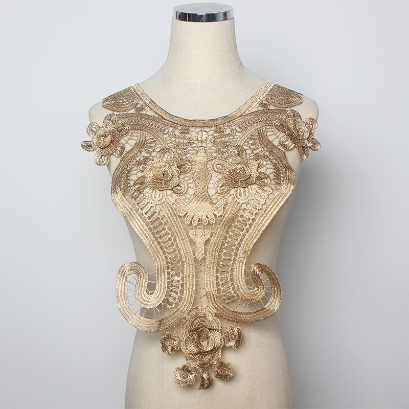 Ovratnik od čipke s cvjetnim detaljem za haljine — poliester, ukrasni izrez dekoltea, pogodno za večernje i vjenčane haljine