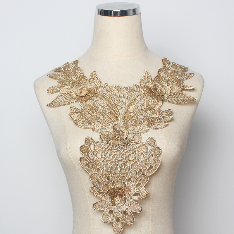 Ovratnik od čipke s cvjetnim detaljem za haljine — poliester, ukrasni izrez dekoltea, pogodno za večernje i vjenčane haljine