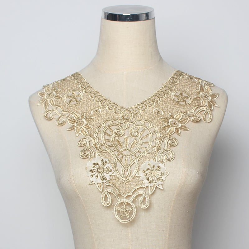 Ovratnik od čipke s cvjetnim detaljem za haljine — poliester, ukrasni izrez dekoltea, pogodno za večernje i vjenčane haljine