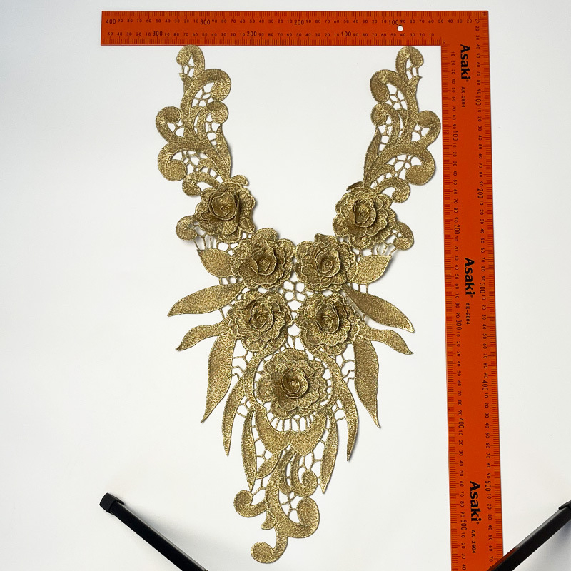 Ovratnik od čipke s cvjetnim detaljem za haljine — poliester, ukrasni izrez dekoltea, pogodno za večernje i vjenčane haljine