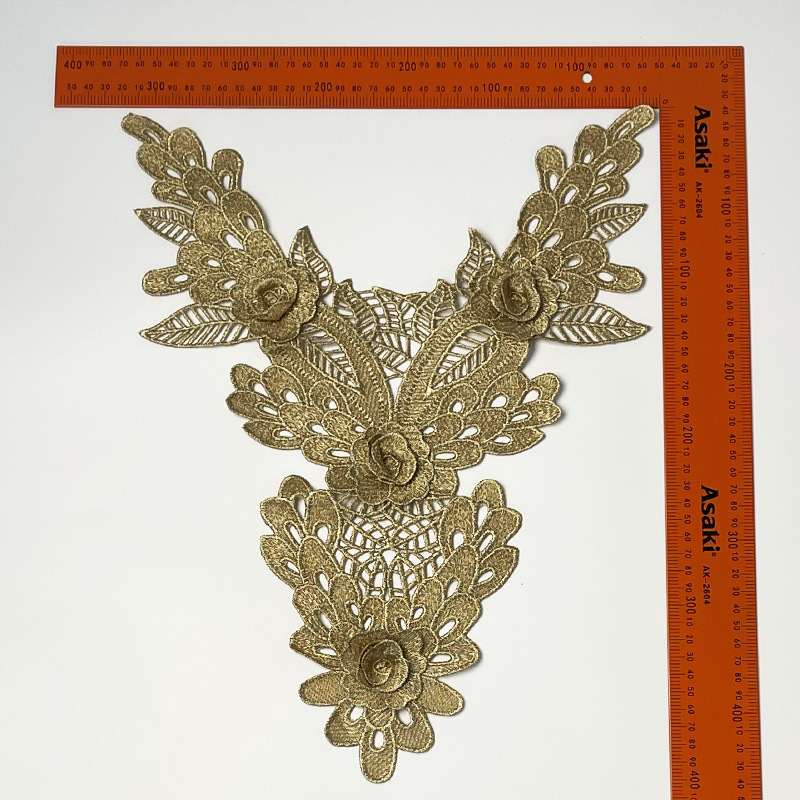 Ovratnik od čipke s cvjetnim detaljem za haljine — poliester, ukrasni izrez dekoltea, pogodno za večernje i vjenčane haljine