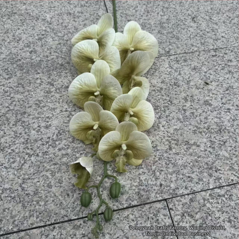9-hlavá Phalaenopsis umelá kvetina s 3D tlačenou textúrou, materiály: plast, hodváb; na svadobnú dekoráciu, aranžovanie kvetov, domová dekorácia