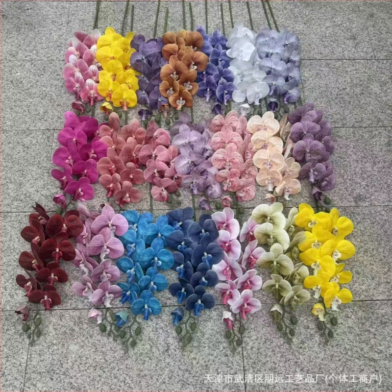 9-hlavá Phalaenopsis umelecká orchidea — 3D tlačená textúra, plastové a hodvábne kvety, svadobná dekorácia, domáce dekorácie, rekvizita na fotografovanie