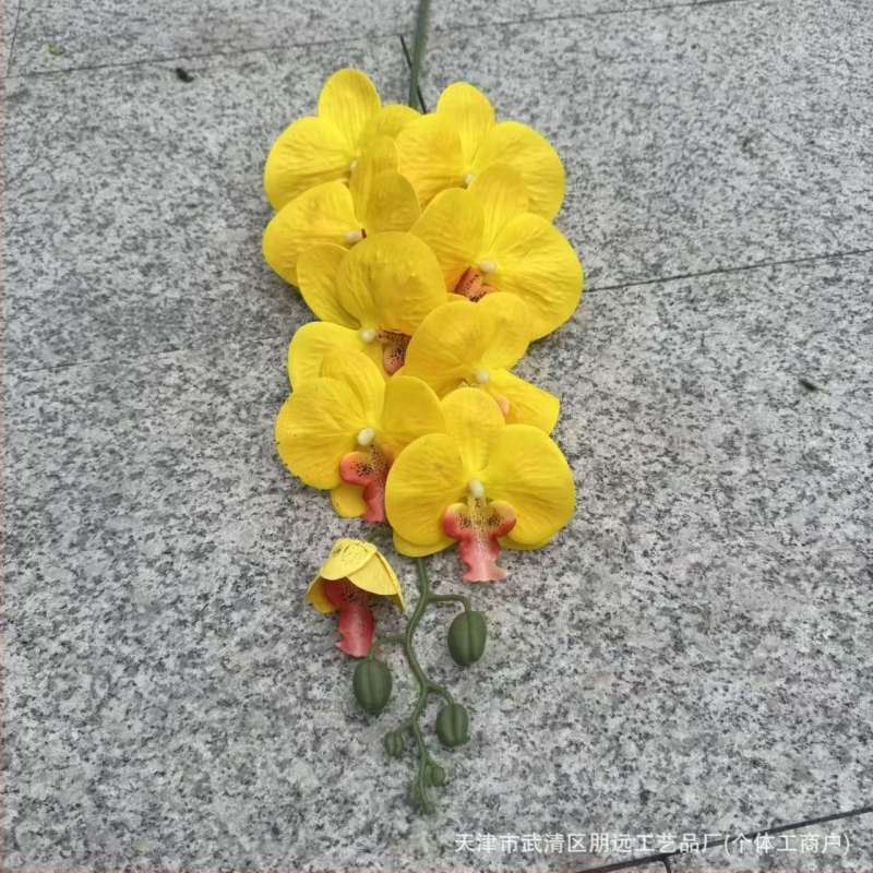 9-hlavá Phalaenopsis umelecká orchidea — 3D tlačená textúra, plastové a hodvábne kvety, svadobná dekorácia, domáce dekorácie, rekvizita na fotografovanie
