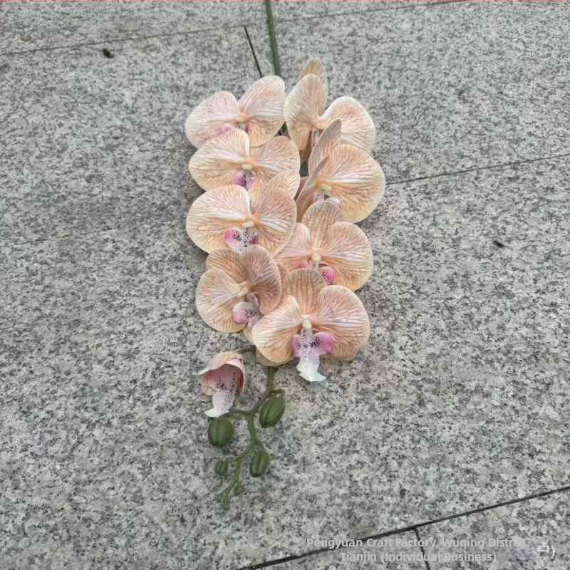 9-hlavá Phalaenopsis umelecká orchidea — 3D tlačená textúra, plastové a hodvábne kvety, svadobná dekorácia, domáce dekorácie, rekvizita na fotografovanie