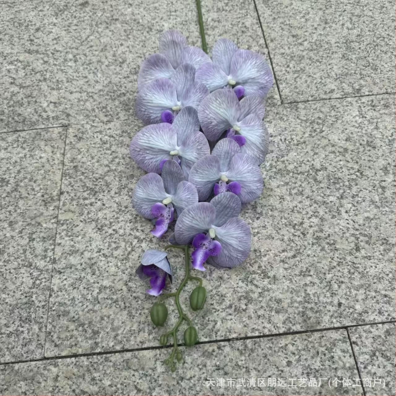 9-hlavá Phalaenopsis umelecká orchidea — 3D tlačená textúra, plastové a hodvábne kvety, svadobná dekorácia, domáce dekorácie, rekvizita na fotografovanie