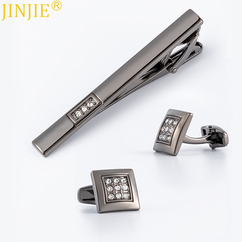 Mandzsetta- és nyakkendőklipsz készlet, geometriás négyzetes forma, kristályokkal díszített gyémántok, ötvözet, uniszex, egyszerű stílus