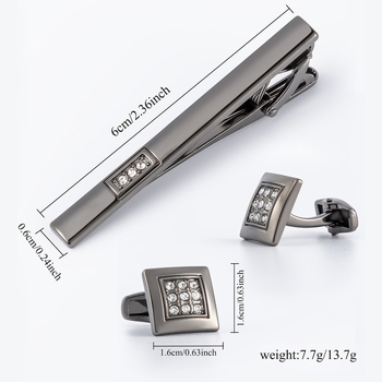 Mandzsetta- és nyakkendőklipsz készlet, geometriás négyzetes forma, kristályokkal díszített gyémántok, ötvözet, uniszex, egyszerű stílus