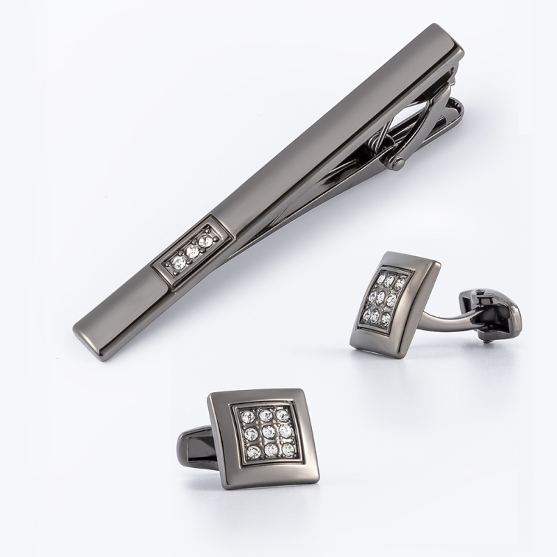 Mandzsetta- és nyakkendőklipsz készlet, geometriás négyzetes forma, kristályokkal díszített gyémántok, ötvözet, uniszex, egyszerű stílus
