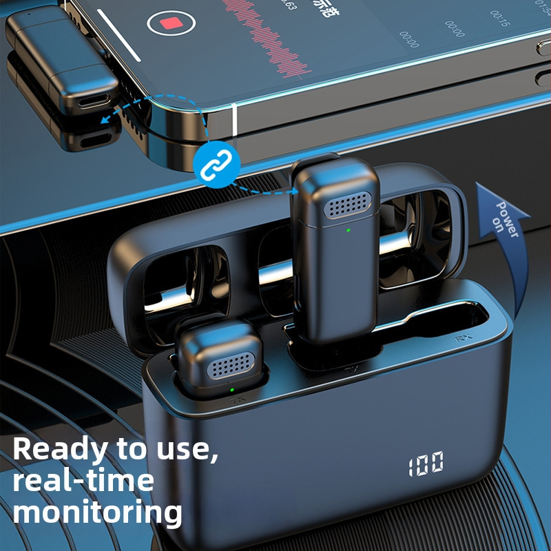 K6 bezvadu lavalier mikrofona uztvērējs mobilajām ierīcēm, Bluetooth 5.3, 20Hz–20kHz, SNR ≥70dB, iebūvētā 300–500mAh baterija, līdz 12 stundām darbībā