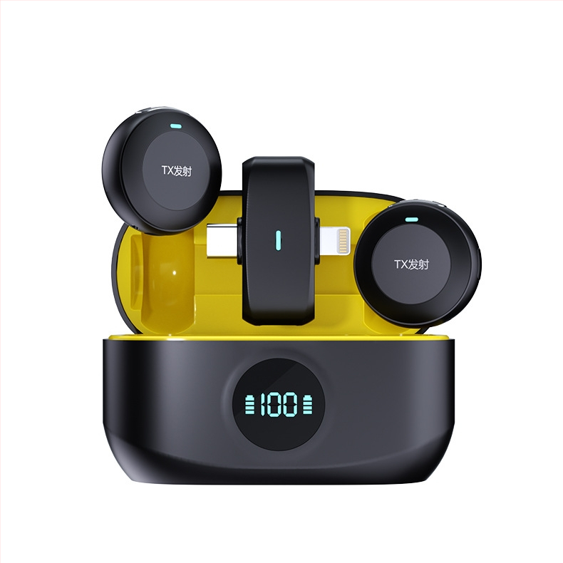 K31 Divkanālu interfeisa pogu klips mikrofons ar uzlādes kastīti, Bluetooth 5.2,  iebūvēta akumulatora ietilpība 300–500 mAh, frekvenču diapazons 20 Hz–20 kHz, darba laiks 3–6 stundas