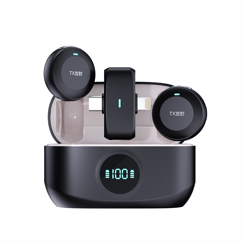 K31 Divkanālu interfeisa pogu klips mikrofons ar uzlādes kastīti, Bluetooth 5.2,  iebūvēta akumulatora ietilpība 300–500 mAh, frekvenču diapazons 20 Hz–20 kHz, darba laiks 3–6 stundas