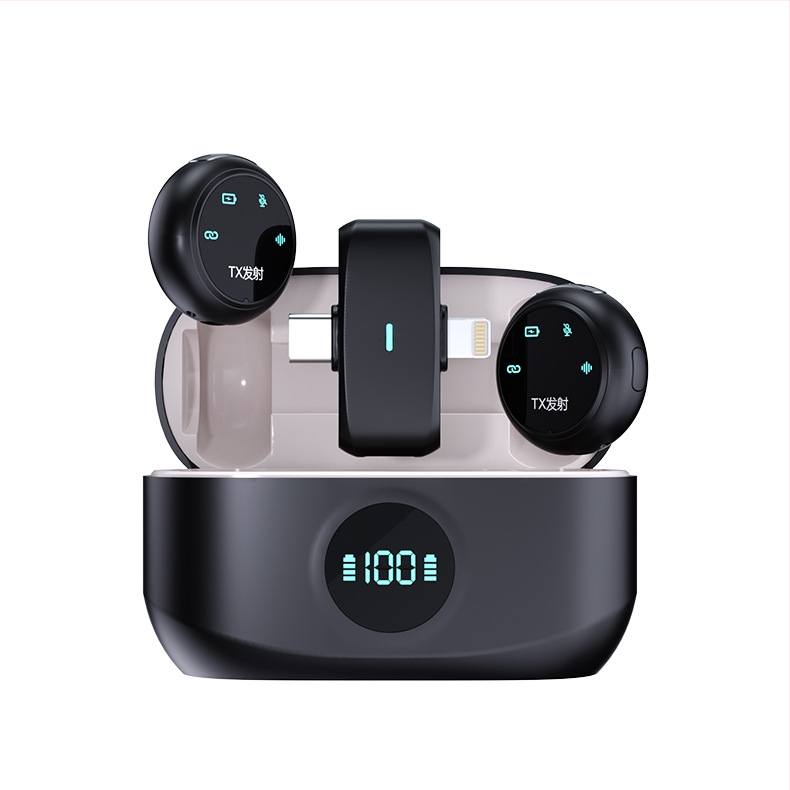 K31 Divkanālu interfeisa pogu klips mikrofons ar uzlādes kastīti, Bluetooth 5.2,  iebūvēta akumulatora ietilpība 300–500 mAh, frekvenču diapazons 20 Hz–20 kHz, darba laiks 3–6 stundas