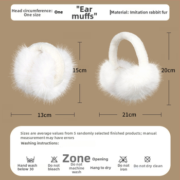 Earmuffs z umelej kožušiny zaja pre dospelé ženy, teplé a vetruodolné na zimu, jednofarebný vzor