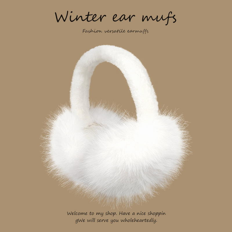 Earmuffs z umelej kožušiny zaja pre dospelé ženy, teplé a vetruodolné na zimu, jednofarebný vzor