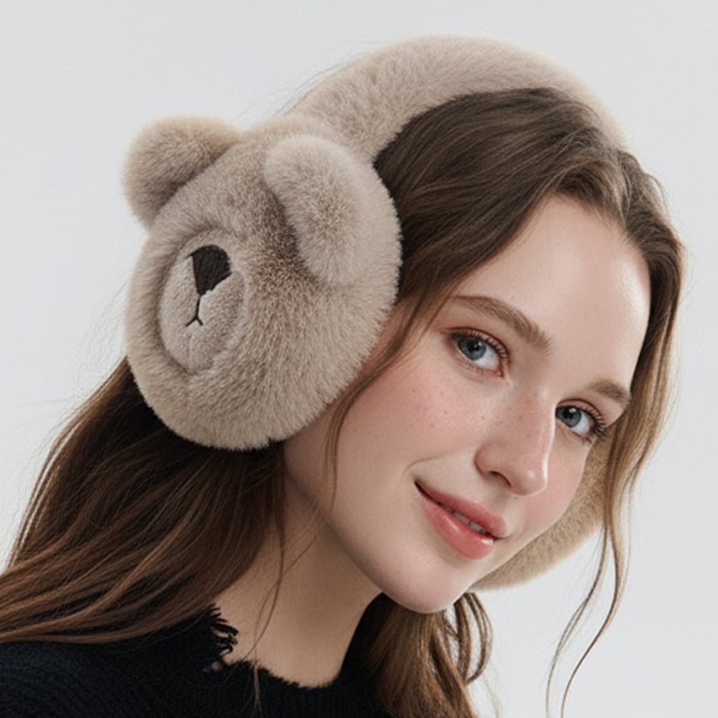 Zimske plišane zaštitne za uši s motivom medvjeda, sklopive i prijenosne, s fleece podstavom za odrasle – unisex
