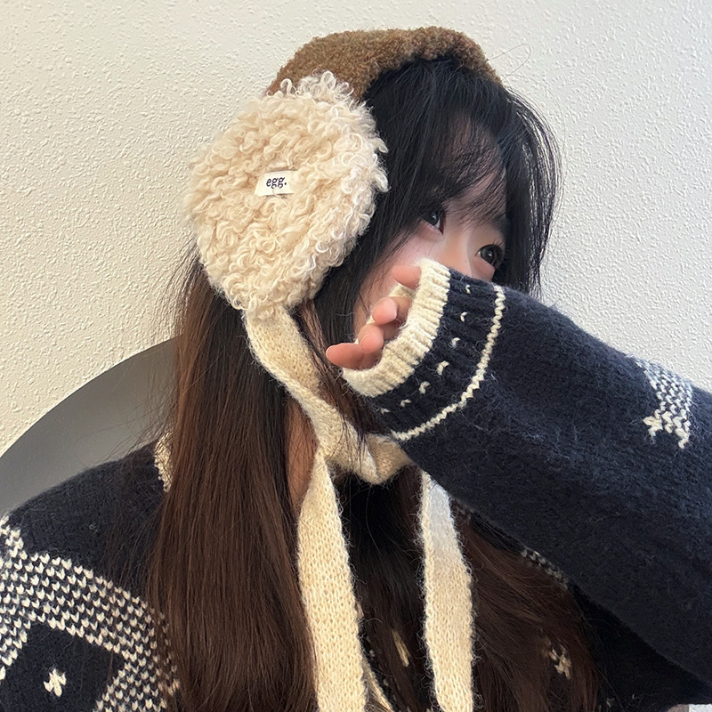 Γυναικείες προστασίες για τα αυτιά από γούνα με Lace-Up, στυλ Fair Isle, ζεστές και ανθεκτικές στον άνεμο για φθινοπωρινό/χειμωνιάτικο