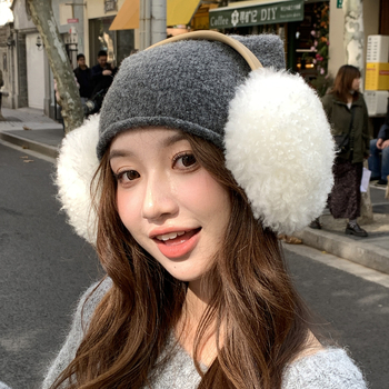 Protecții pentru urechi din lână pentru femei, drăguțe, monocrom, pliabile și anti-vânt