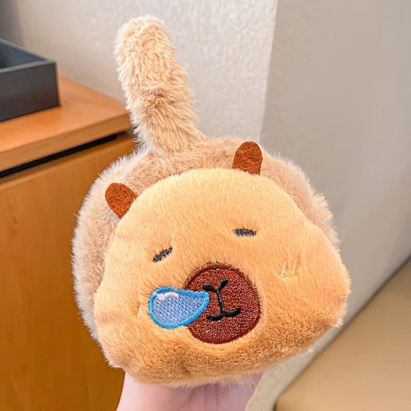 Detské náušníky s kapibárou, plyšový materiál, fleecová podšívka, zimná ochrana, unisex pre deti, kreslený dizajn