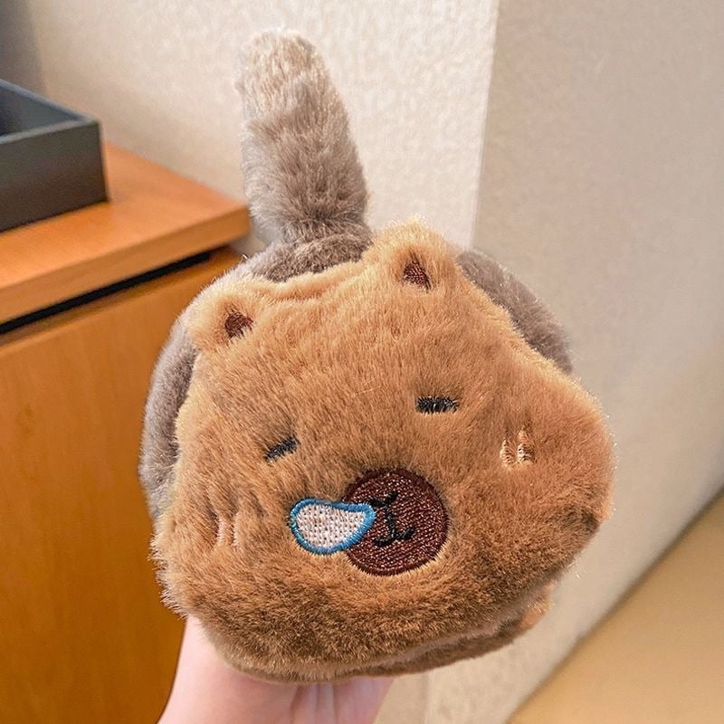 Detské náušníky s kapibárou, plyšový materiál, fleecová podšívka, zimná ochrana, unisex pre deti, kreslený dizajn