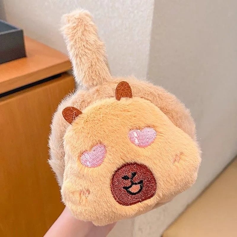 Detské náušníky s kapibárou, plyšový materiál, fleecová podšívka, zimná ochrana, unisex pre deti, kreslený dizajn