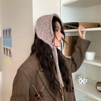 Knit kapa s zaštitom za uši – vunena mješavina, korejski stil, jednobojna, topla za zimu