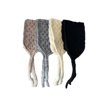 Knit kapa s zaštitom za uši – vunena mješavina, korejski stil, jednobojna, topla za zimu