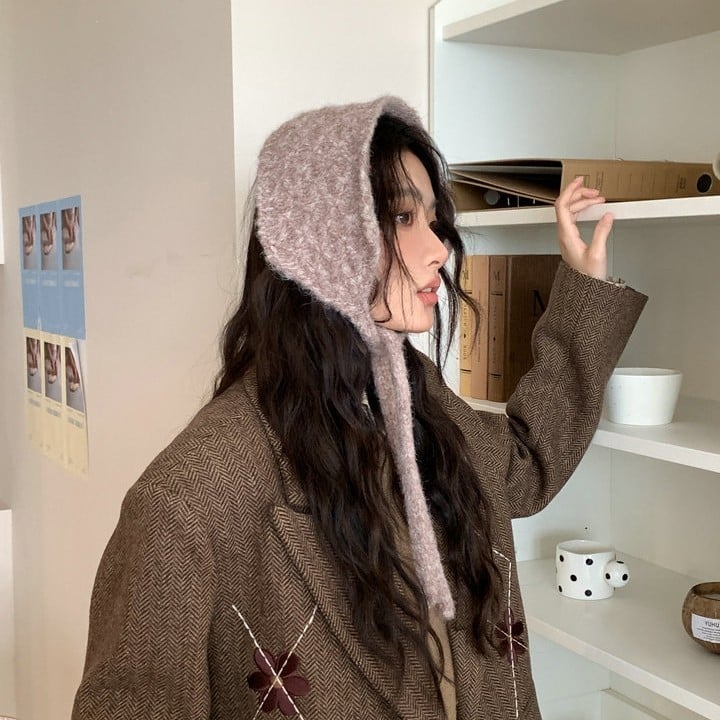 Knit kapa s zaštitom za uši – vunena mješavina, korejski stil, jednobojna, topla za zimu