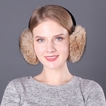 Protecții pentru urechi din blană de iepure, unisex, adulți, iarnă/toamnă, monocrom