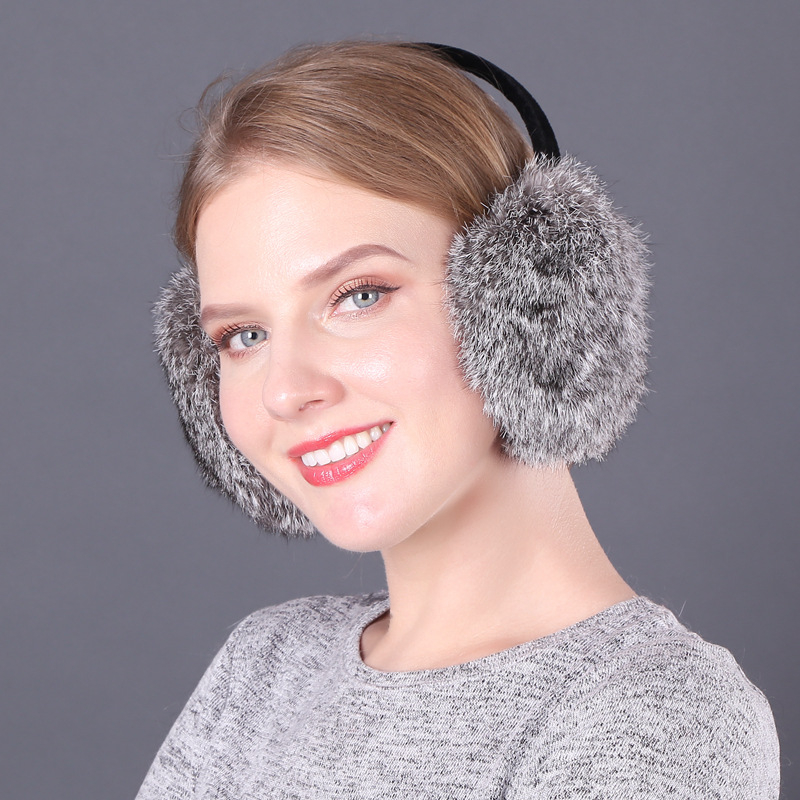 Protecții pentru urechi din blană de iepure, unisex, adulți, iarnă/toamnă, monocrom