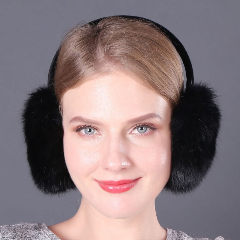 Protecții pentru urechi din blană de iepure, unisex, adulți, iarnă/toamnă, monocrom