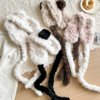 Ušne zaštitnike s plišanim medvjedom za zimu - unisex, za odrasle, za vanjsku upotrebu, drže toplinu, materijal: akril / umjetna vuna
