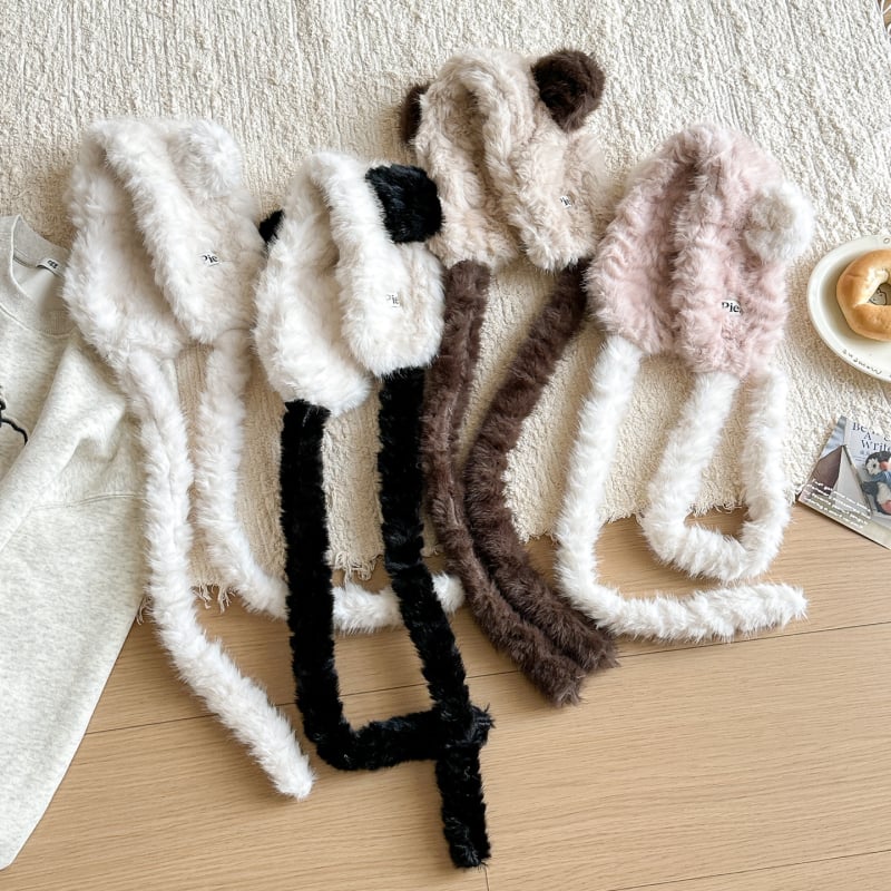 Ušne zaštitnike s plišanim medvjedom za zimu - unisex, za odrasle, za vanjsku upotrebu, drže toplinu, materijal: akril / umjetna vuna
