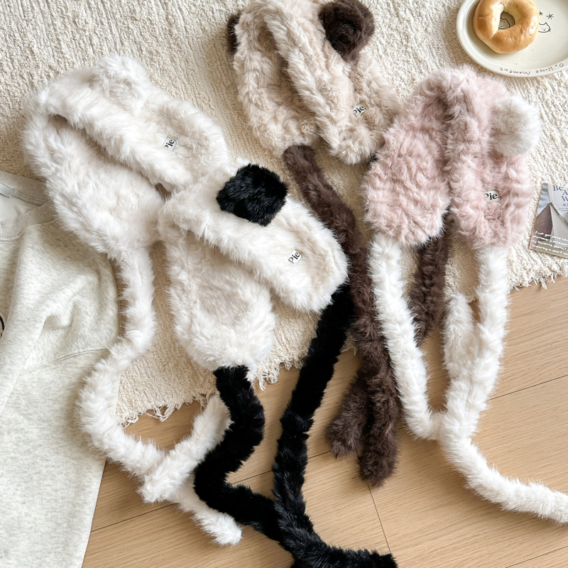 Ušne zaštitnike s plišanim medvjedom za zimu - unisex, za odrasle, za vanjsku upotrebu, drže toplinu, materijal: akril / umjetna vuna
