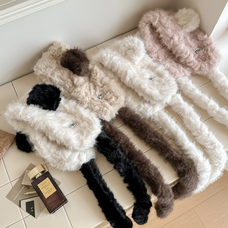 Ušne zaštitnike s plišanim medvjedom za zimu - unisex, za odrasle, za vanjsku upotrebu, drže toplinu, materijal: akril / umjetna vuna